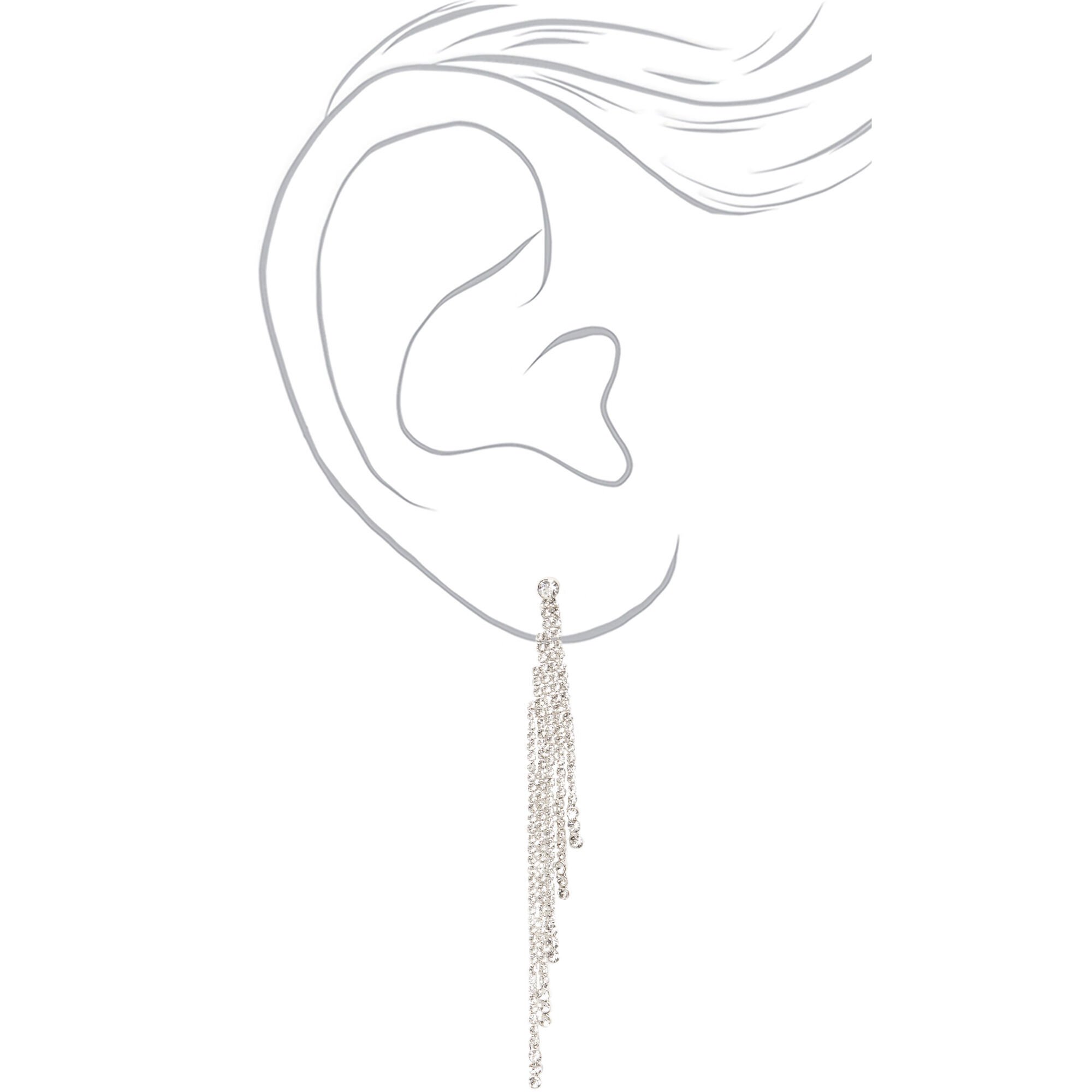 Silver-tone Rhinestone 3.5" Tiered Linear Drop Earrings,