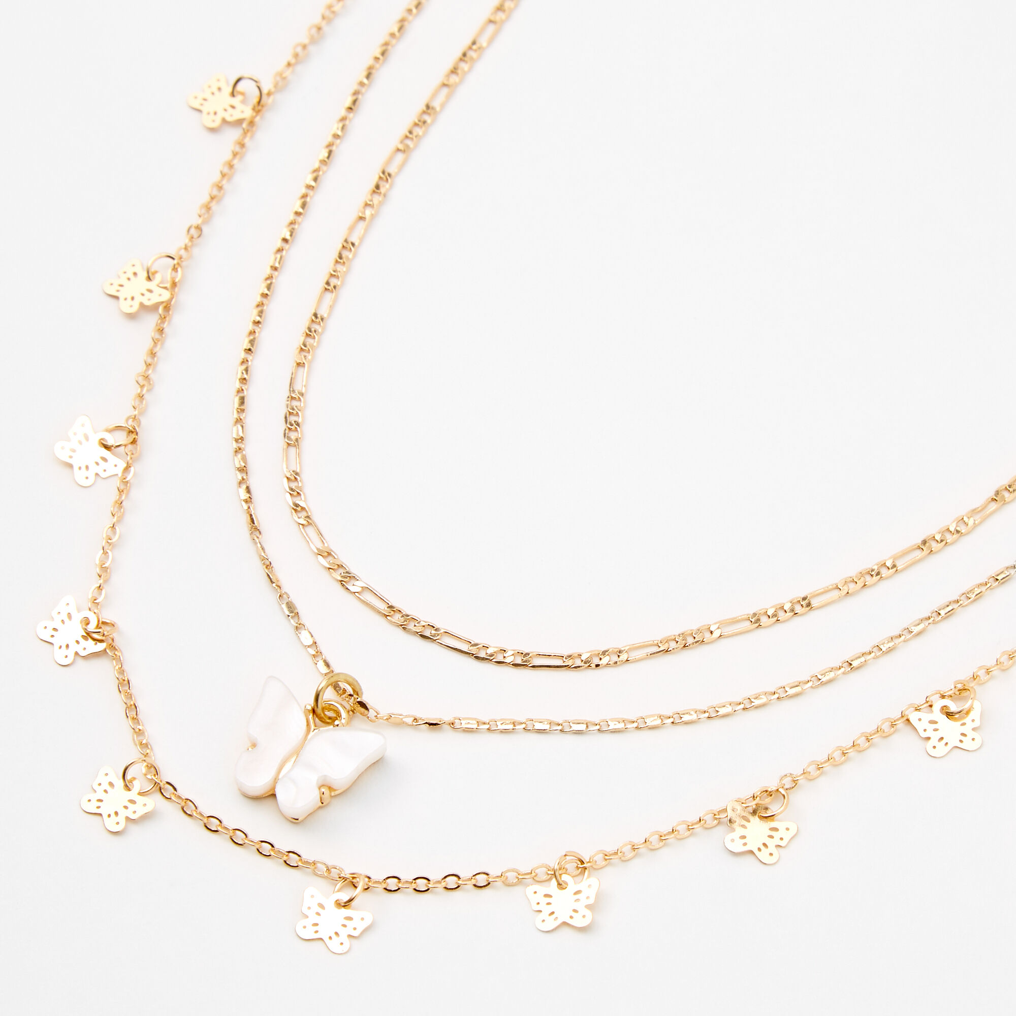 Gold Resin Butterfly Multi Strand Choker Necklaces White 2 Pack