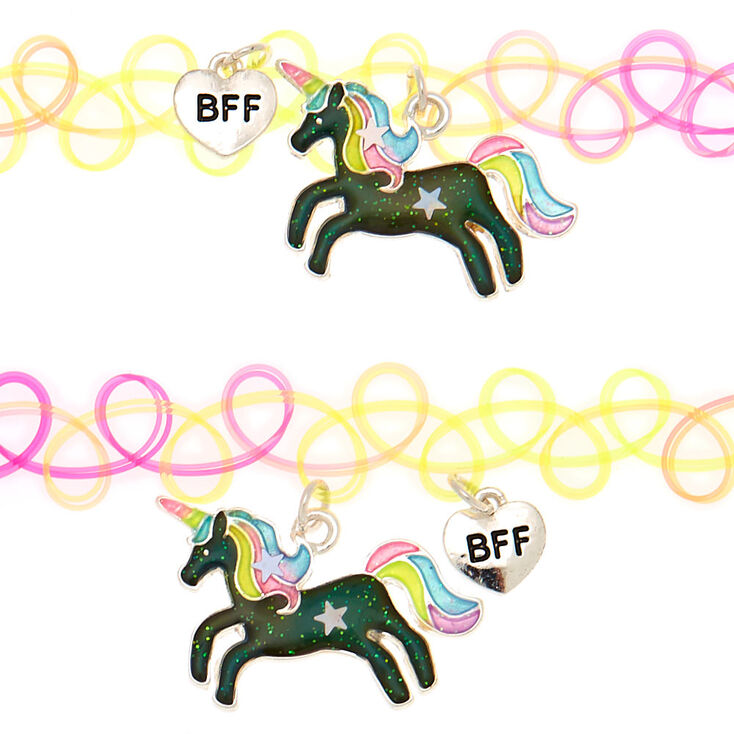 Best Friends Rainbow Mood Unicorn Tattoo Choker Necklaces - 2 Pack,
