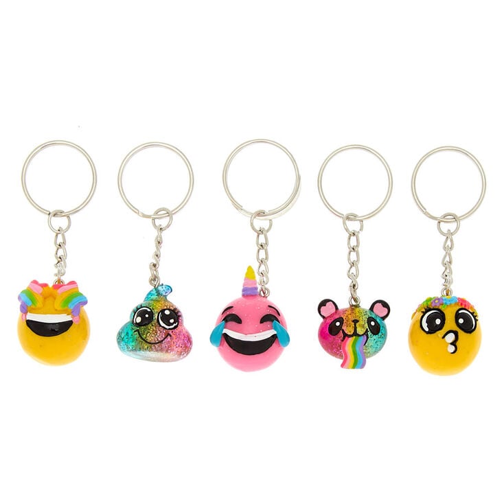 Lot de 5 porte-cl&eacute;s &eacute;moji arc-en-ciel,
