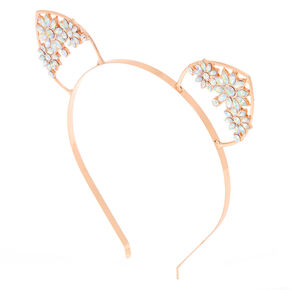 Rose Gold-tone Floral Gem Cat Ears Headband,