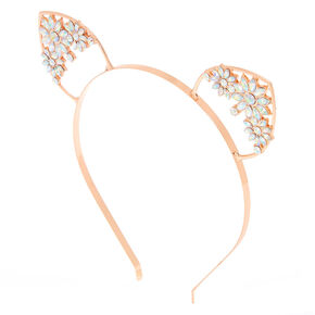 Rose Gold Floral Gem Cat Ears Headband,
