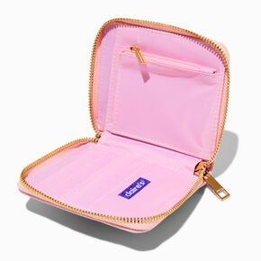Porte-monnaie zipp&eacute; rose effet matelass&eacute; moelleux &agrave; cha&icirc;ne couleur dor&eacute;e,