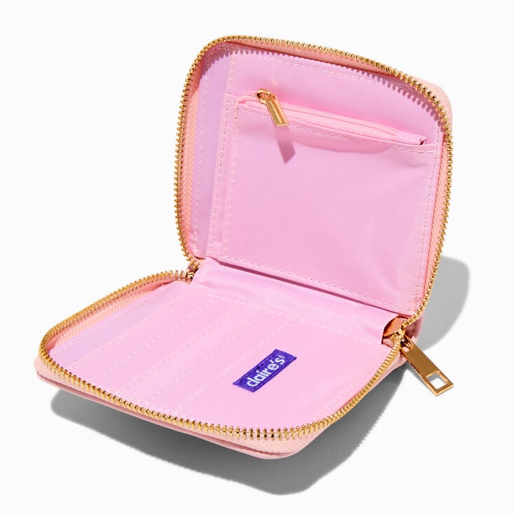 Porte-monnaie zipp&eacute; rose effet matelass&eacute; moelleux &agrave; cha&icirc;ne couleur dor&eacute;e,