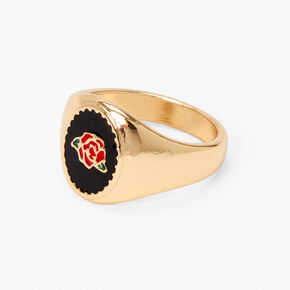Red Rose Gold-tone Signet Ring,