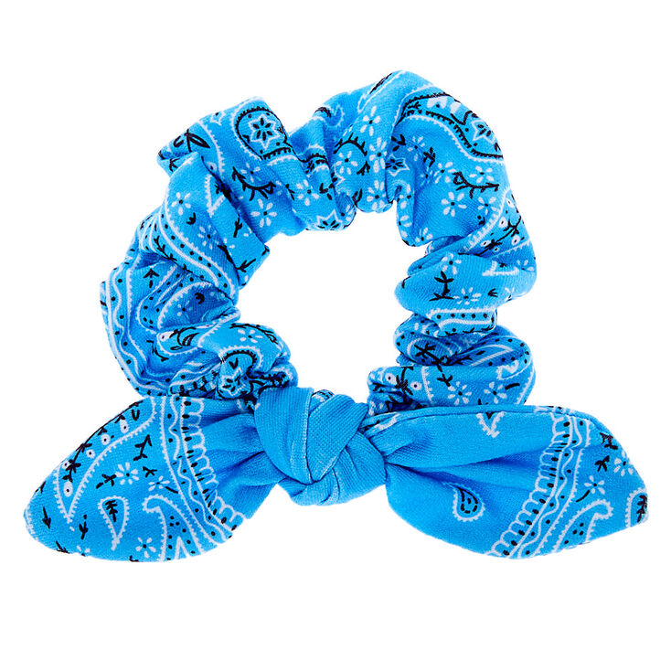 Small Bandana Knotted Bow Hair Scrunchie - Light Blue,