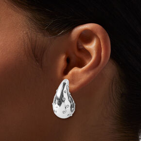 Crystal-Studded Silver-tone Bubble Hoop Earrings,