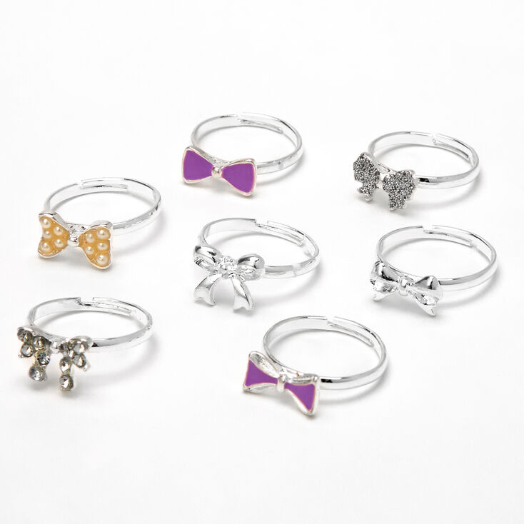 Claire&#39;s Club Heart Box Bow Rings - Lilac, 7 Pack,