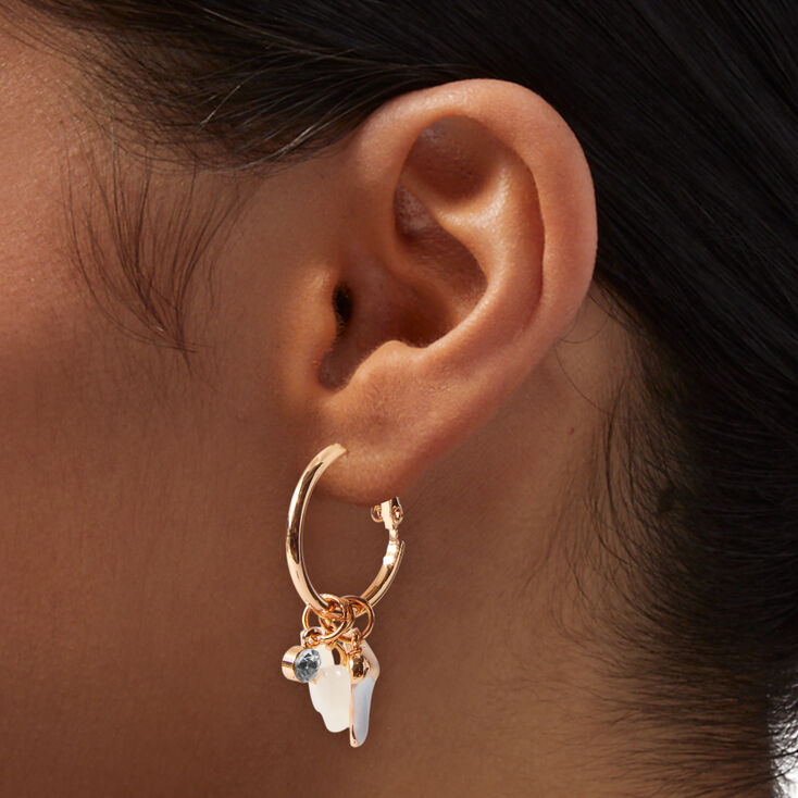 Gold-tone Butterfly &amp; Faux Shark Tooth Hoop Earrings ,