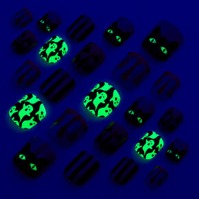 Glow in the Dark Halloween Icons Square Press On Faux Nail Set - 24 Pack,