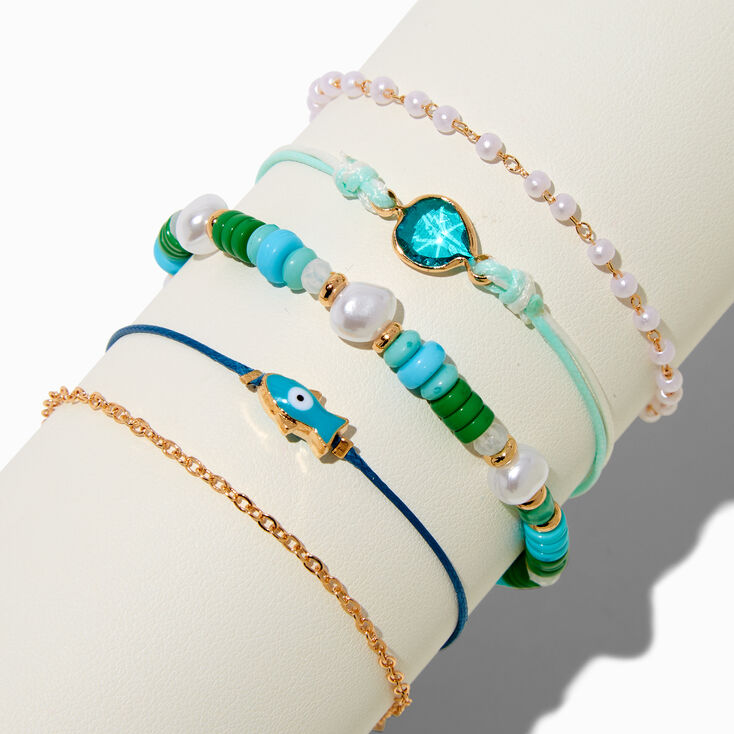 Turquoise Fish &amp; Seashell Bracelet Set - 5 Pack,