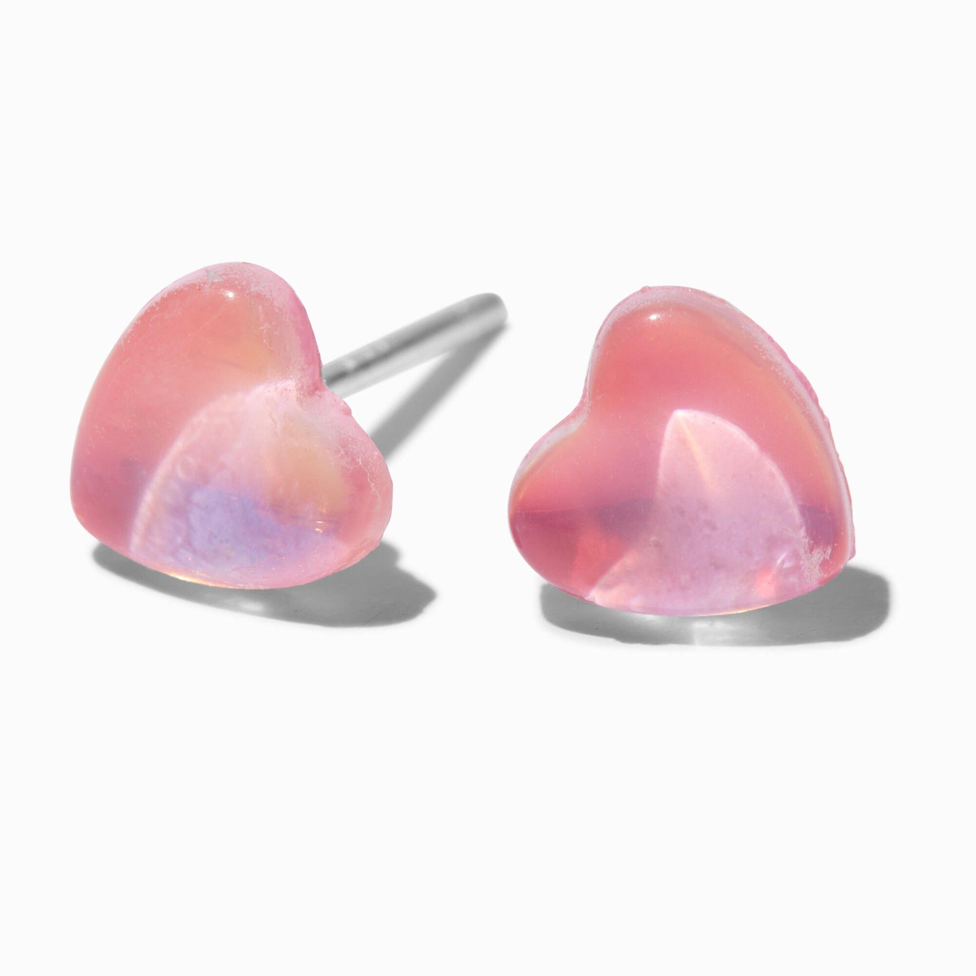 Anodized Pink Heart Sterling Silver Post Stud Earrings,