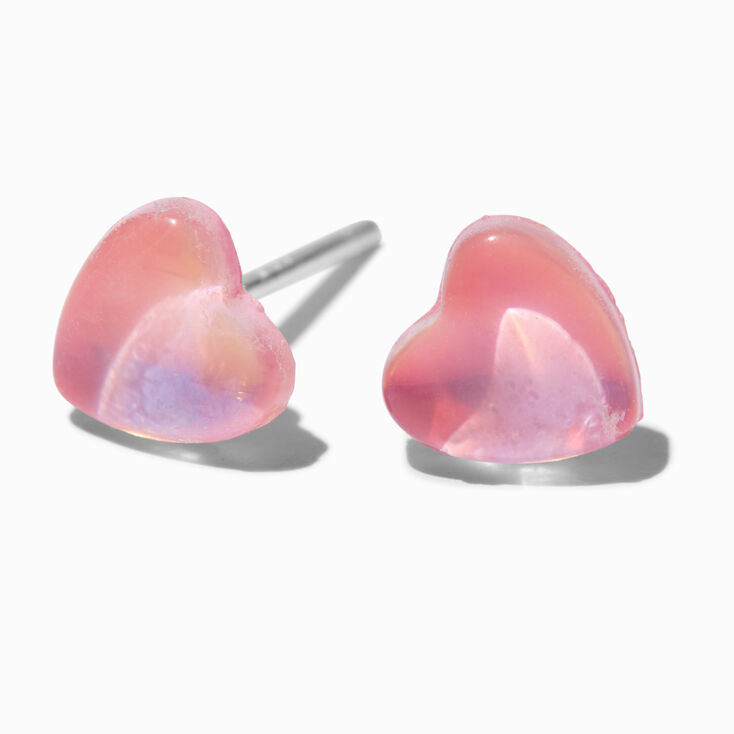 Anodized Pink Heart Sterling Silver Post Stud Earrings,