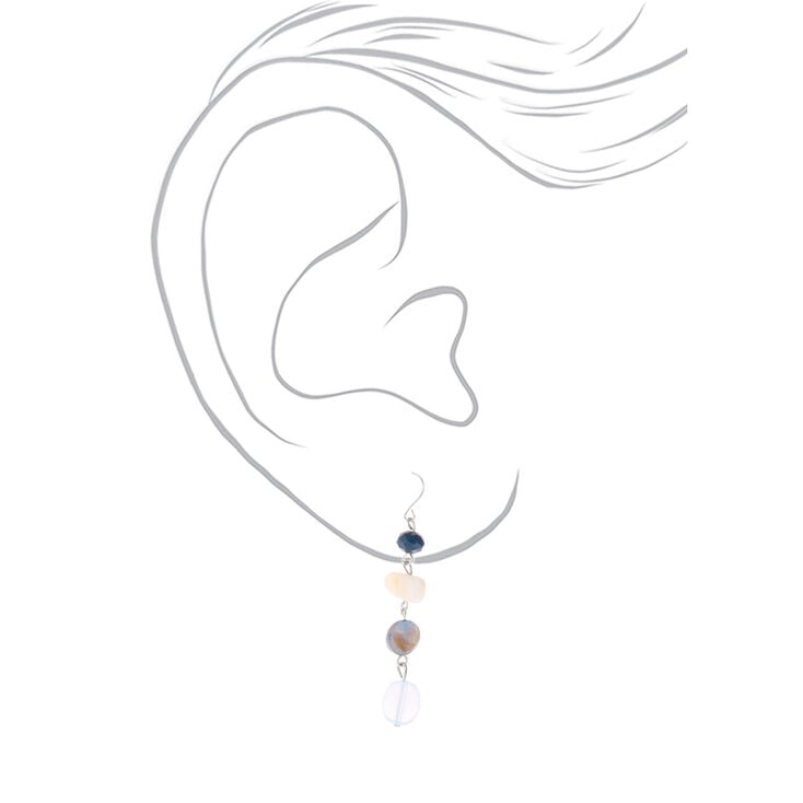 Silver 2&quot; Seashell Stone Drop Earrings - Blue,