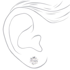 Silver Cubic Zirconia Round Magnetic Stud Earrings - 8MM,