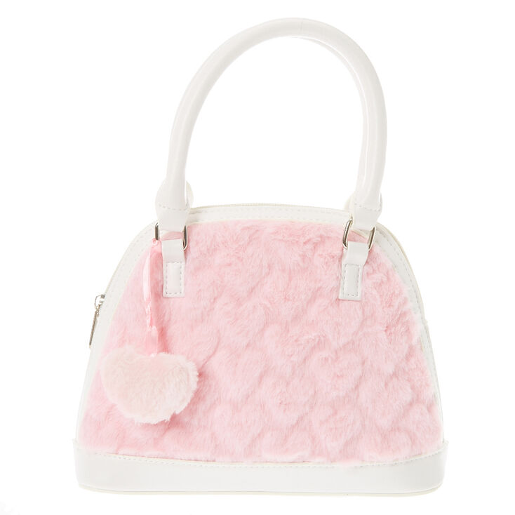Kids White And Pink Heart Faux Fur Handbag Claire S Us Kids White And Pink Heart Faux Fur Handbag