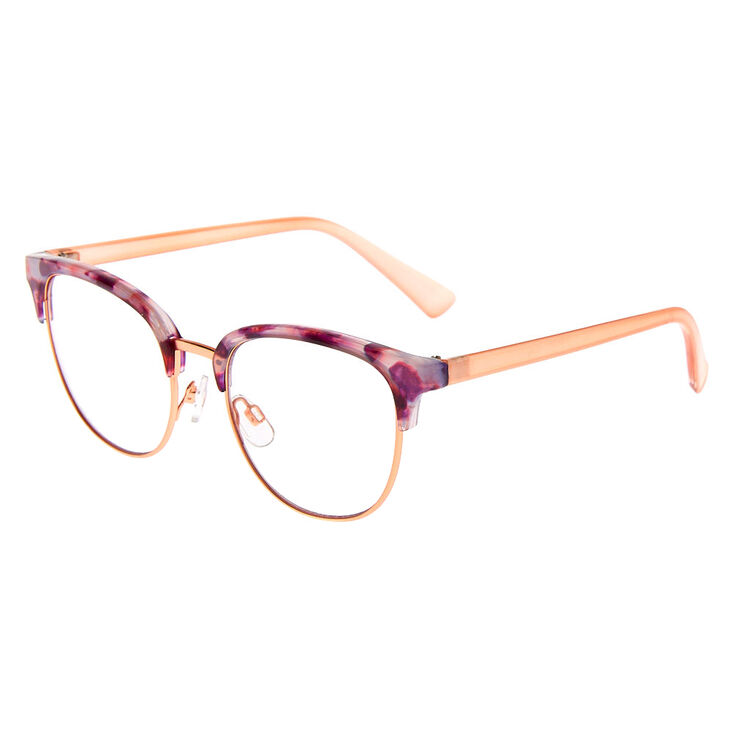 Tortoiseshell Browline Clear Lens Frames - Pink,