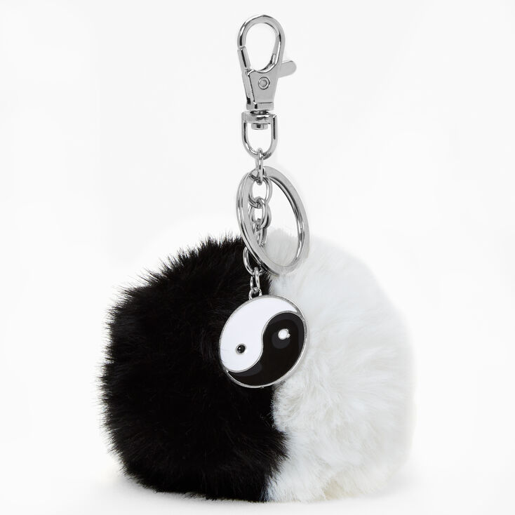 Black &amp; White Yin Yang Pom Pom Keyring,