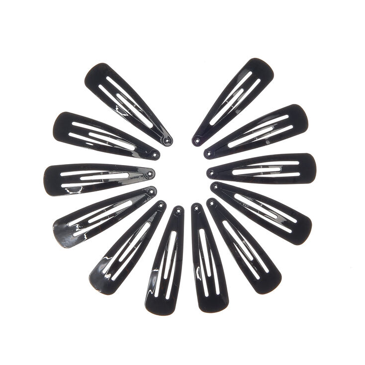 Classic Snap Hair Clips - Black, 12 Pack,