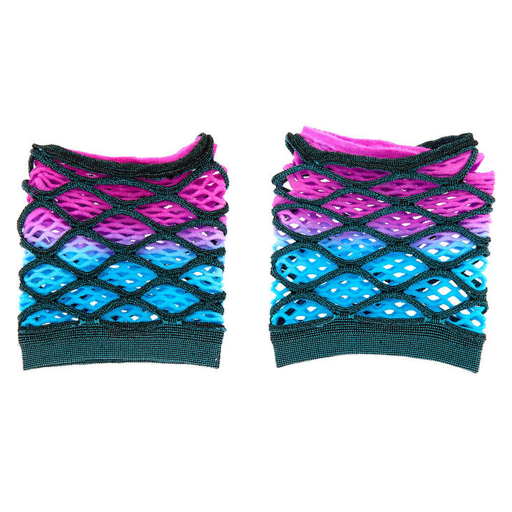 Ombre Pink &amp; Blue Layered Fishnet Gloves,