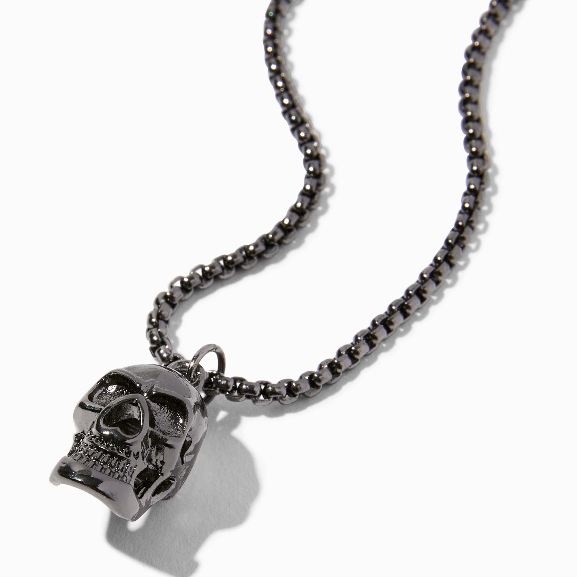 View Claires Hematite Skull Pendant Necklace information