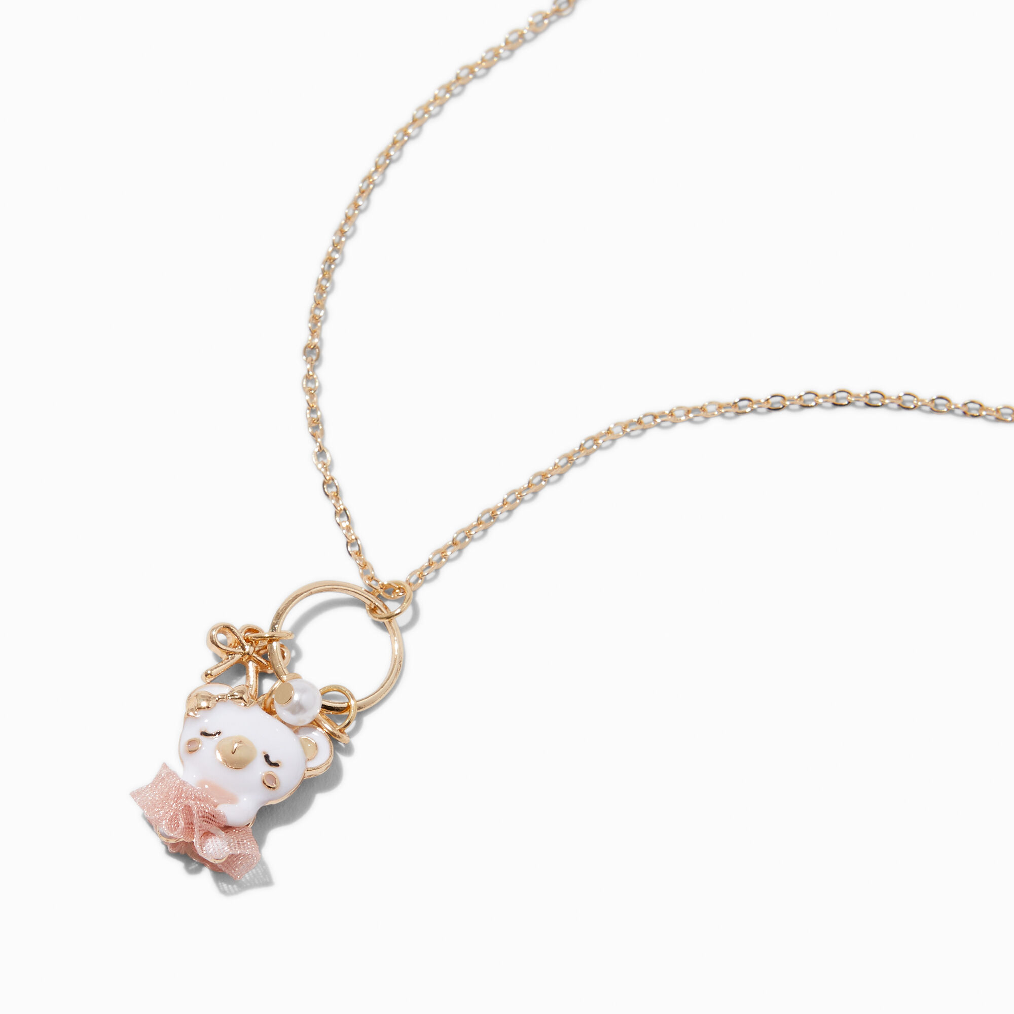 Claire s Club Ballernia Bear Gold tone Pendant Necklace Claire s US