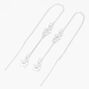 Silver 4&quot; Linear Star Threader Drop Earrings,