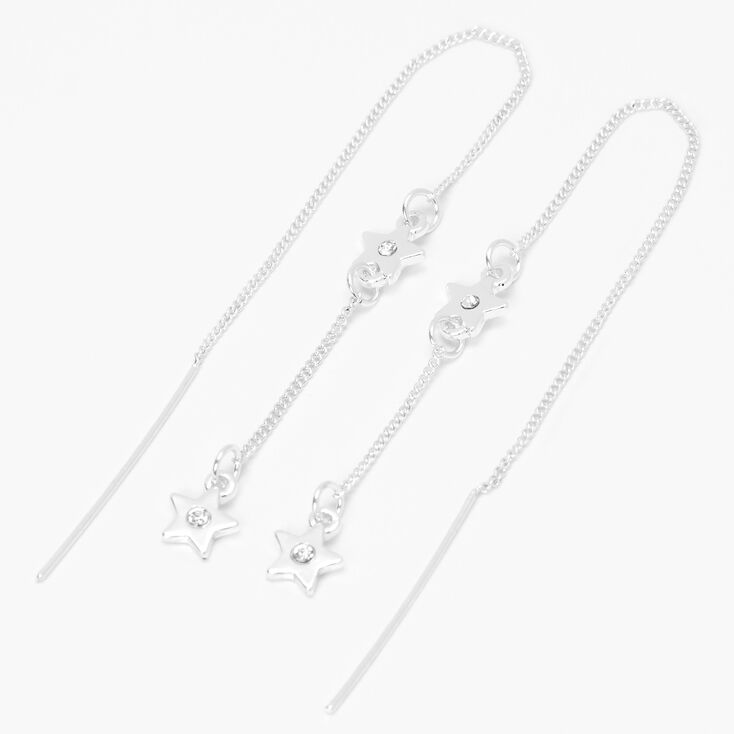 Silver 4&quot; Linear Star Threader Drop Earrings,