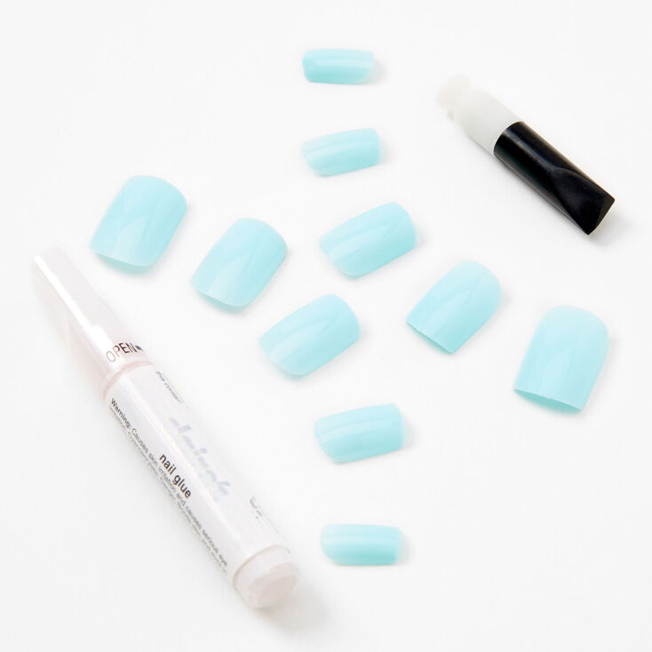Glossy Square Faux Nail Set - Pale Blue, 24 Pack,
