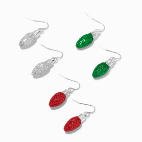 Glitter Christmas Bulbs 1&quot; Drop Earrings - 3 Pack,