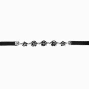 Silver-tone Rosette Black Choker Necklace,