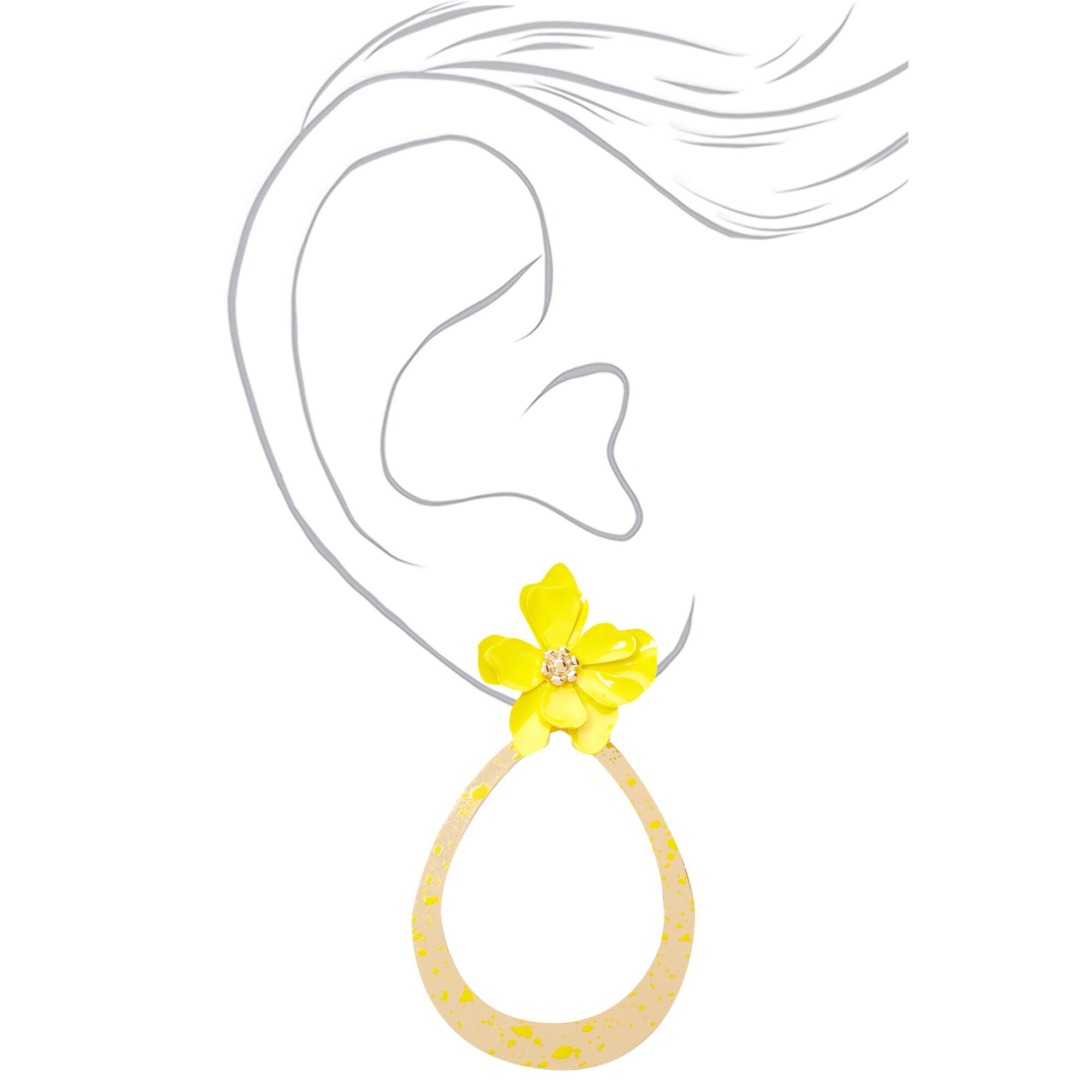 Gold 2" Teardrop Flower Drop Earrings - Yellow,