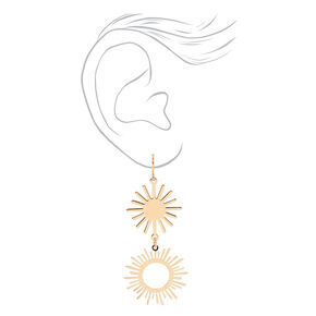 Gold Double Sun 2&quot; Drop Earrings,