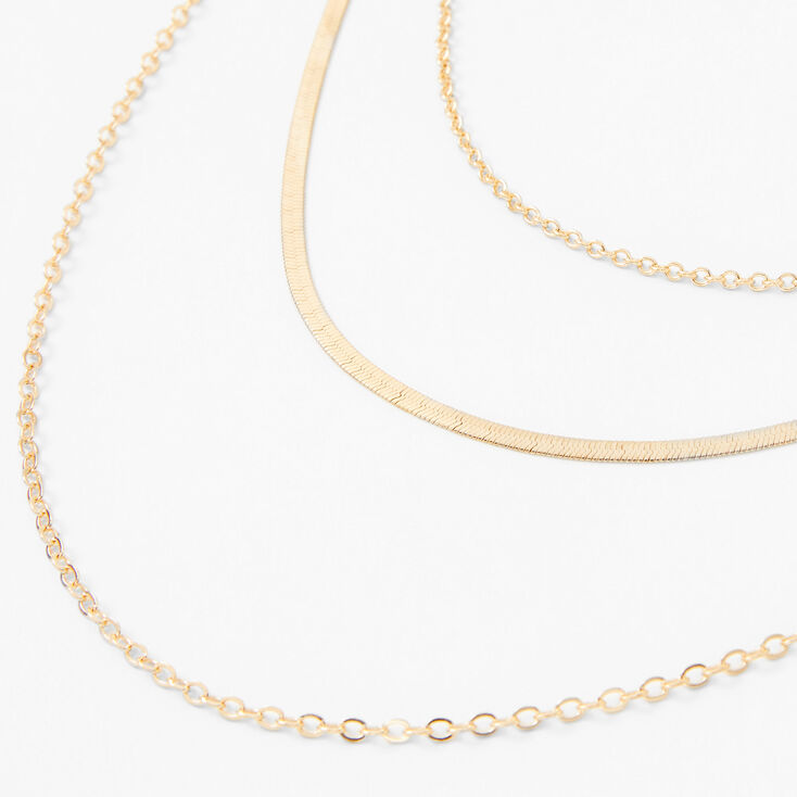 Gold Sleek Snake Chain Multi Strand Necklace,