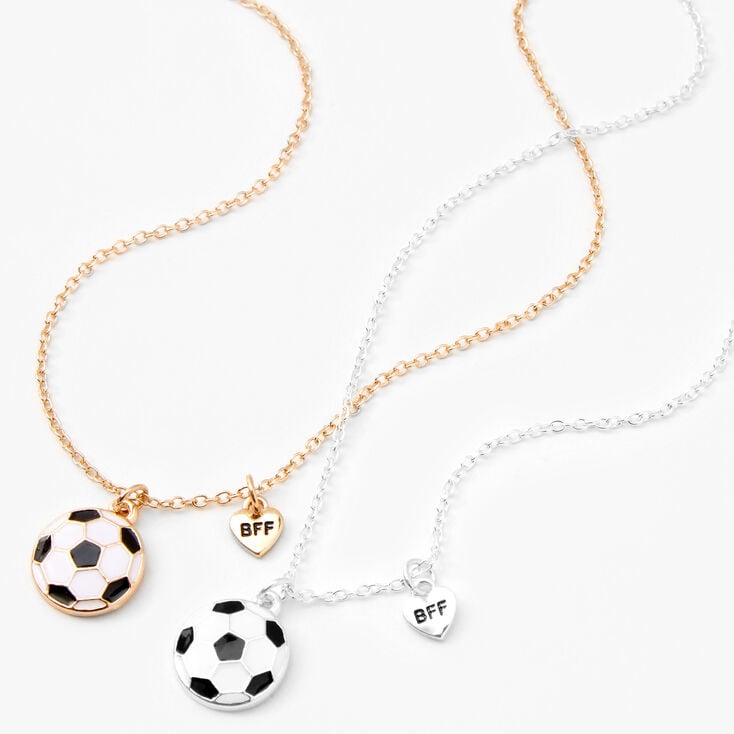 Best Friends Mixed Metal Soccer Ball Pendant Necklaces - 2 Pack,