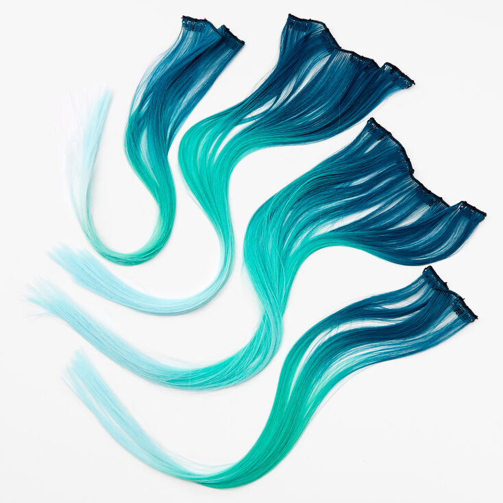 Ombr&eacute; Faux Hair Clip In Extensions - Blue, 2 Pack,