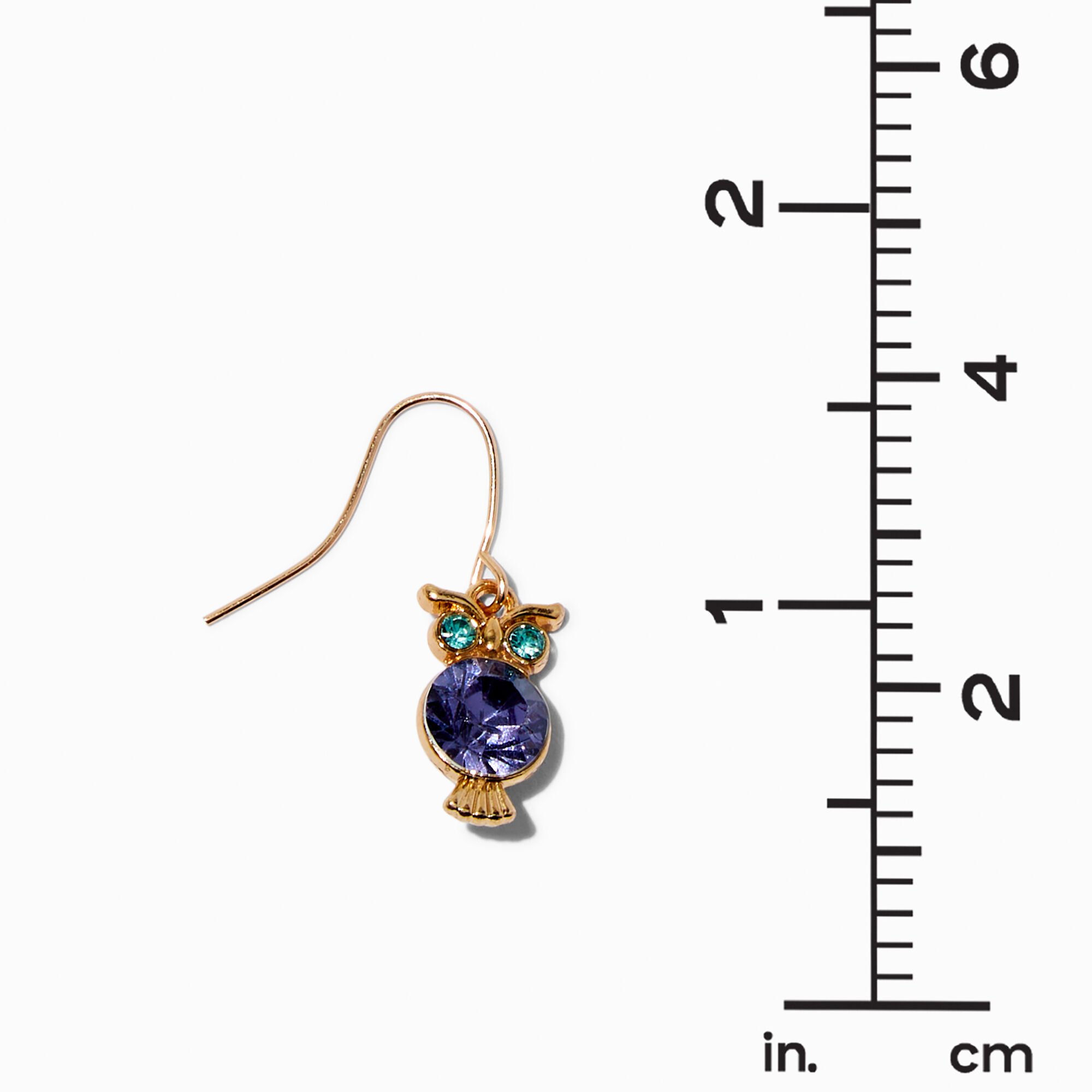 Crystal Owl 0.5" Gold-tone Drop Earrings,