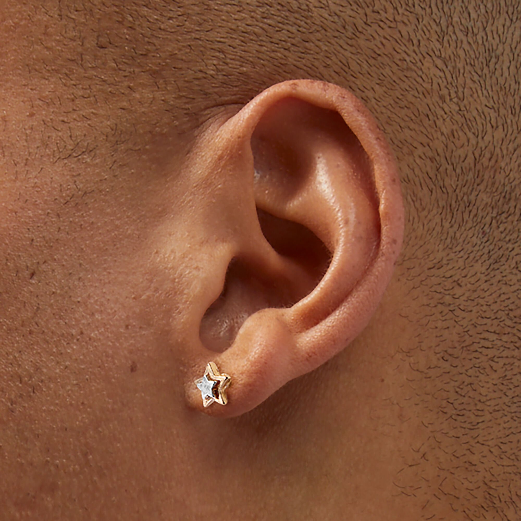 Mixed Metal Star Stud Earrings,