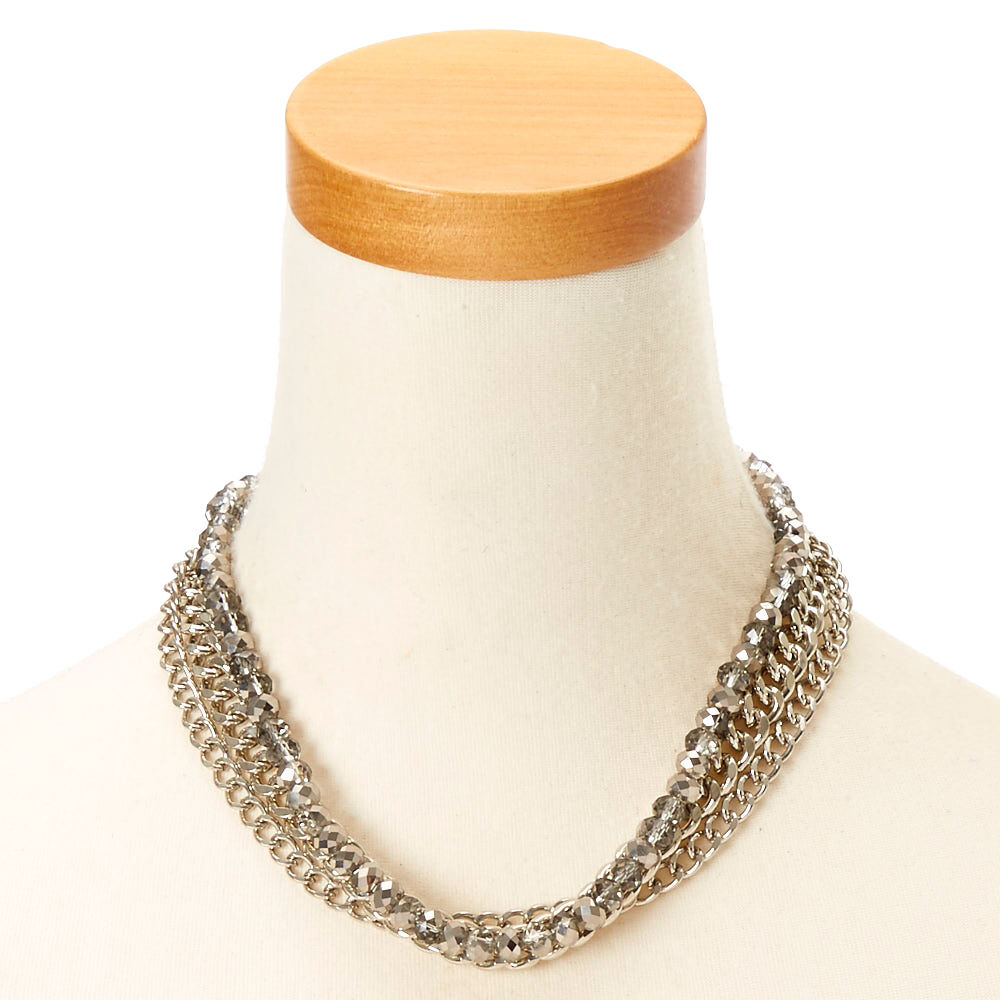 Silver Chrome Multi-Layer Chain Link Necklace,