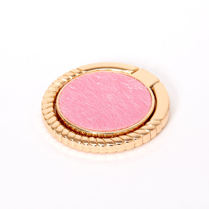 Claire's Anneau de support couleur dorée torsadée avec de la fausse fourrure rose