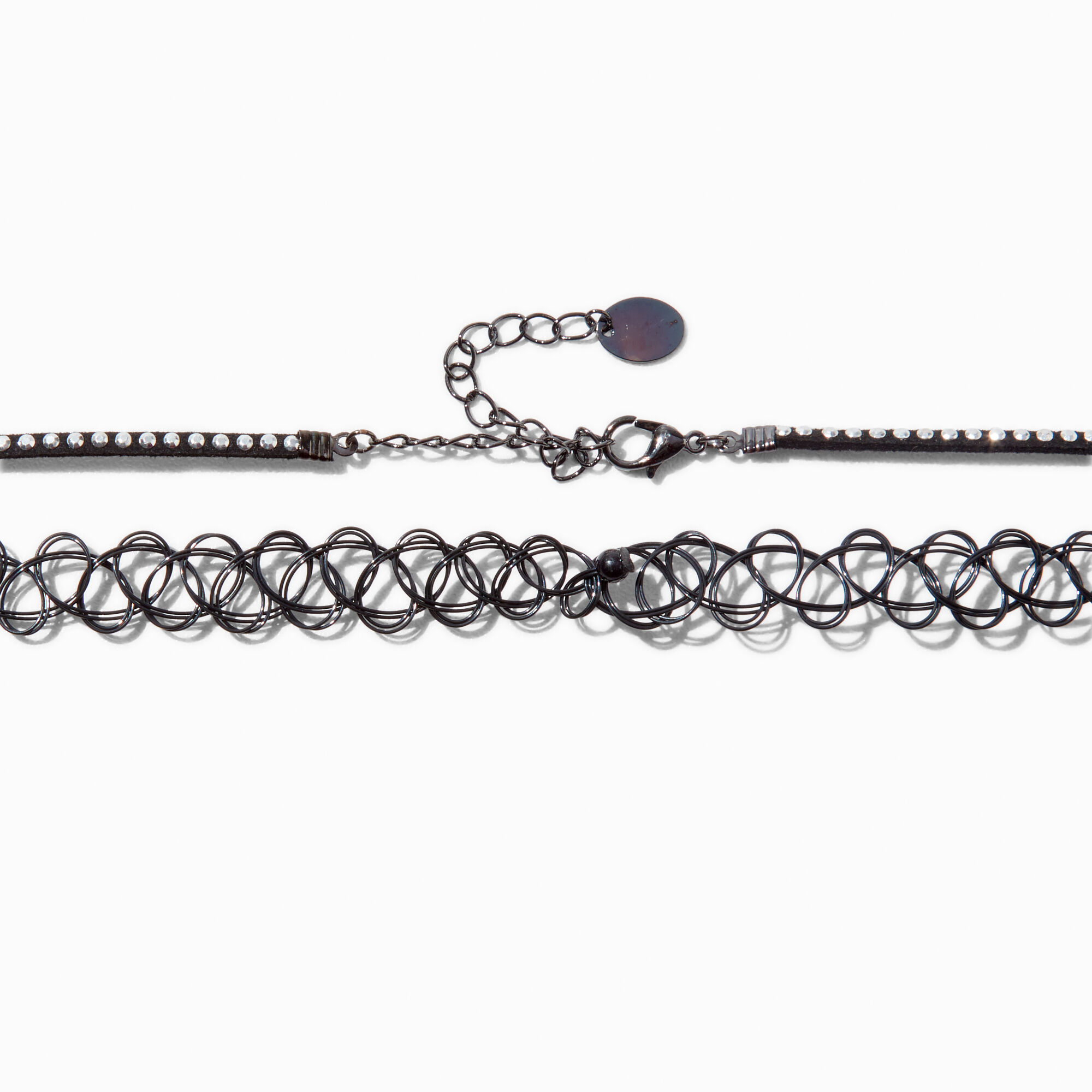 Black Ribbon & Tattoo Cross Dangle Choker Necklaces - 2 Pack,
