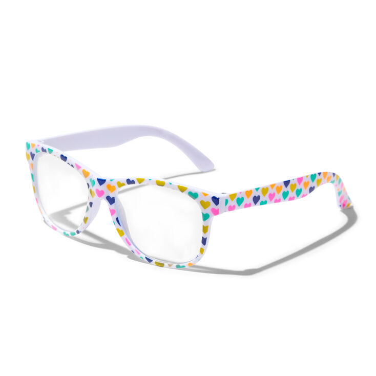 Claire&#39;s Club Solar Blue Light Reducing Clear Lens Neon Heart Frames,