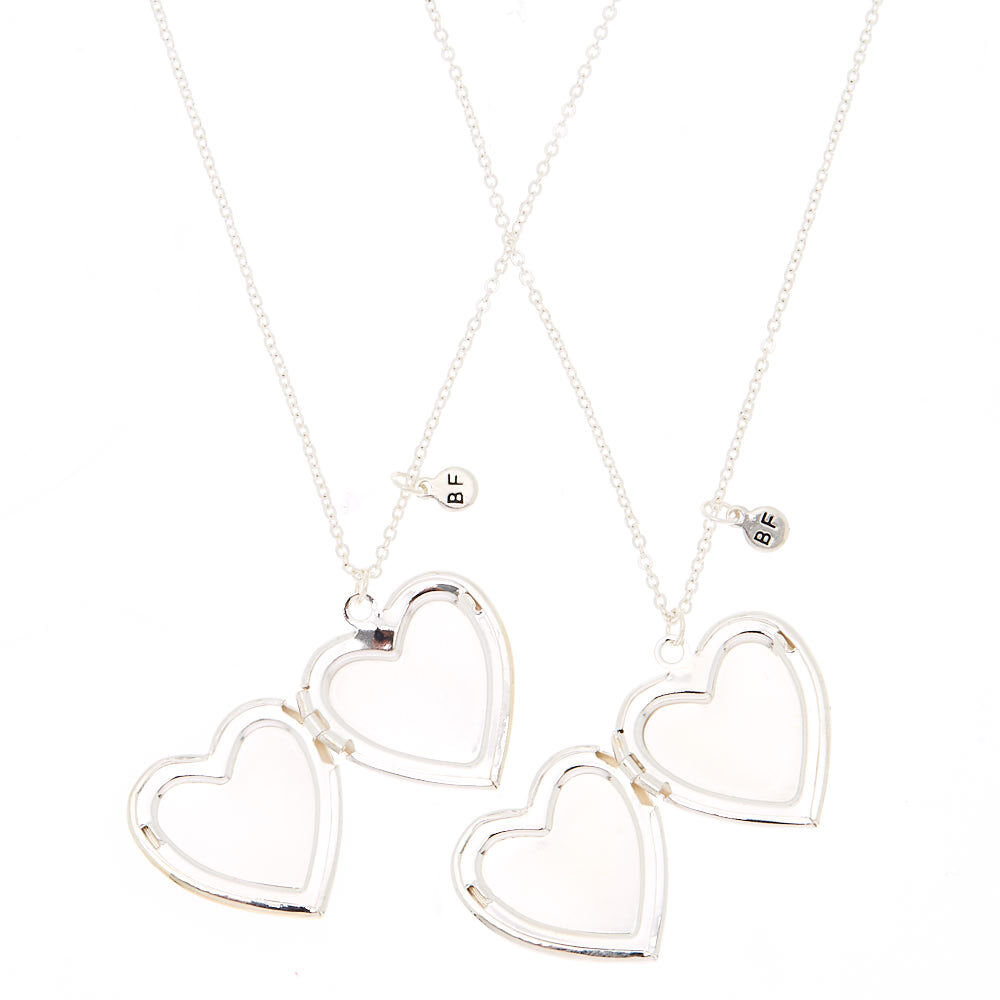 Best Friends Heart Locket Pendant Necklaces - Blue, 2 Pack,