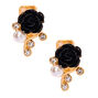 Gold Clip On Floral Stud Earrings - Black,