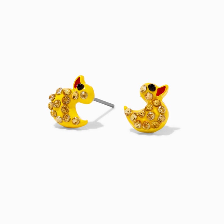 Yellow Crystal Rubber Ducky Stud Earrings,