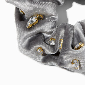 Gray Velvet Crystal Embellished Hair Scrunchie,