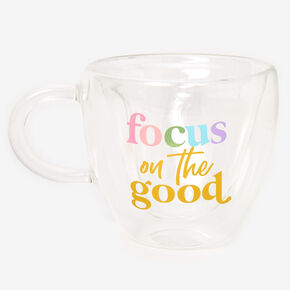 Mug en verre en forme de c&oelig;ur &laquo;&nbsp;Focus On The Good&nbsp;&raquo;,