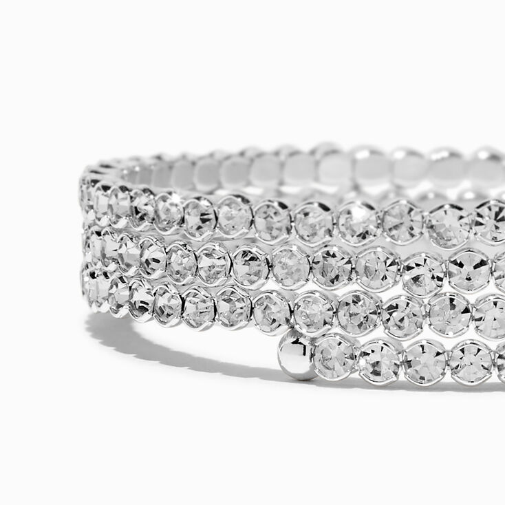 Silver-tone Rhinestone Bezel Coil Bracelet,