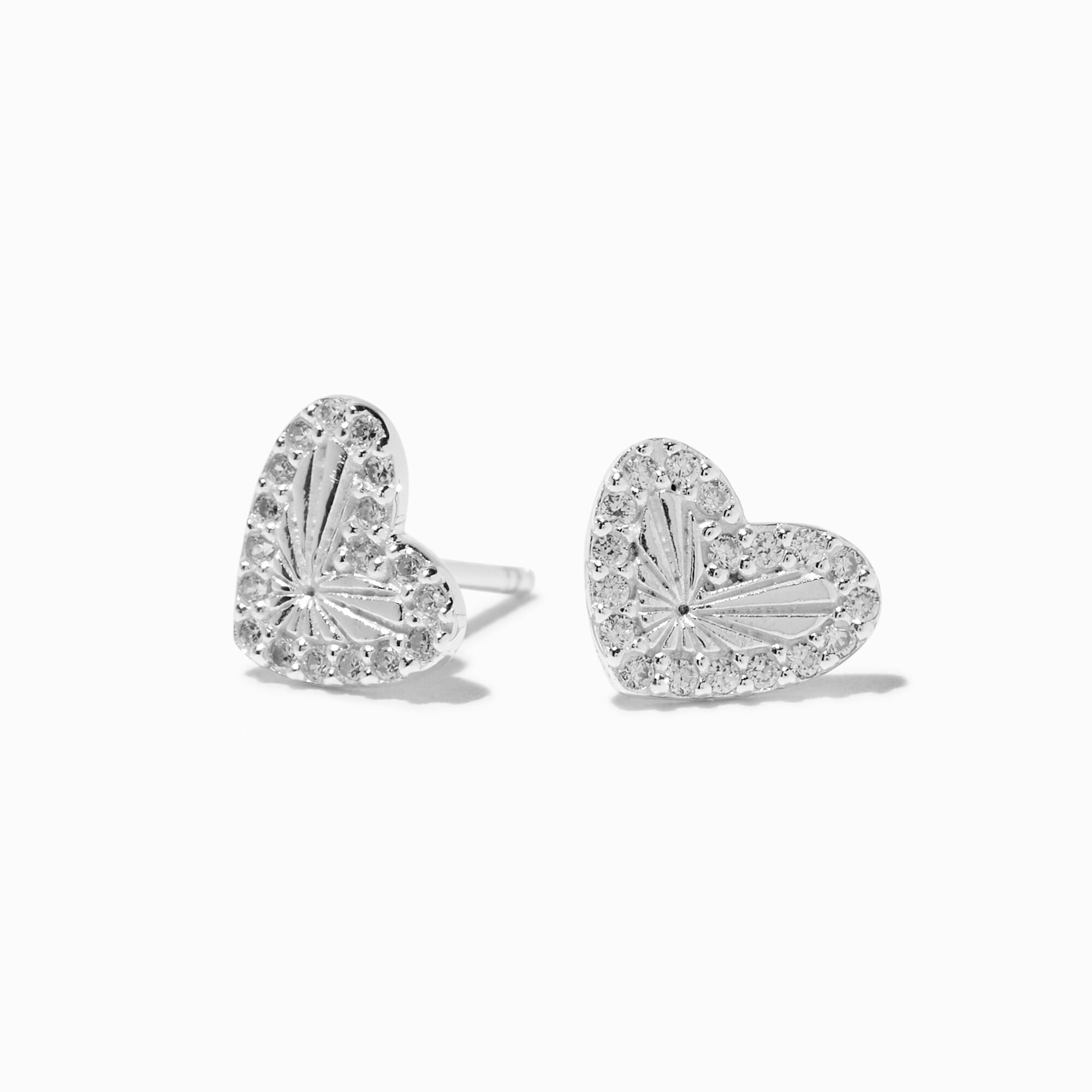C LUXE by Claire's Sterling Silver Cubic Zirconia Radiant Heart Stud Earrings,