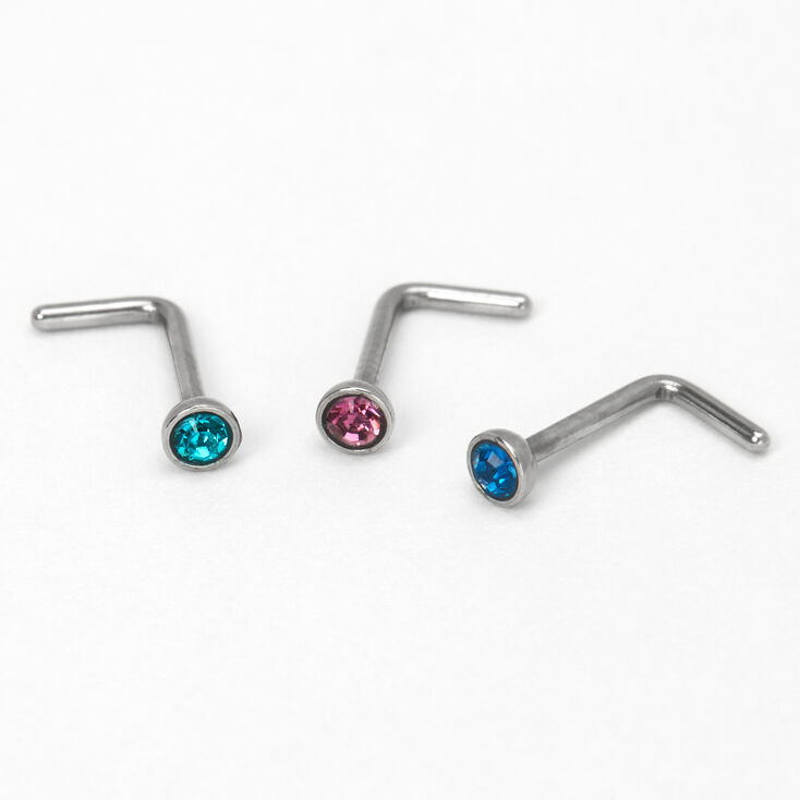 Silver 20G Mixed Round Stone Nose Studs - 3 Pack,
